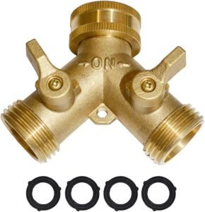 HQMPC Brass Garden Hose Y Valve Splitter (2-Way 3/4" GHT)